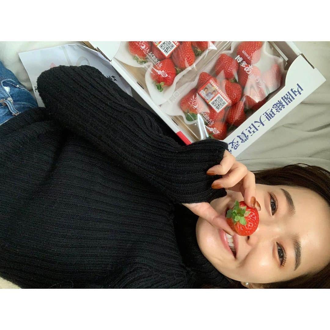 猪鼻ちひろのインスタグラム：「🍓😭🎅🏻 15歳からの仲って、人生の半分以上を一緒に過ごしてくれてるんだね。この熨斗を頼んでる姿を想像したら1人でお腹よじれる程笑ってニンマリ。愛おしすぎる。  この #mubway というのは高校生のとき謎にグループ名つけがちな あの風習から生まれたもの。(わたしたちの高校だけ？HP作ったりもしてたよね)LINEグループもその名前だったりする。  あぁ、食べるのが勿体ないくらいに美しい苺さん美味しすぎるよ🥺仙台に飛んでいきたい気持ちを爆発させながら、ひとりで笑ったクリスマスの朝。 プレゼントのチョイスもかなり分かってるなぁーーー🥲🙏🏻🍓 遠すぎて寂しい時は何度もあったけれど、いつだって心は側に。 ありがとう以上の言葉を教えてほしい！ #親友サンタ #我等友情永久不滅 #通学地下鉄友達 #マブウェイ #やめて #17年目の仲 #はぁ #会いたい #ありがとう」