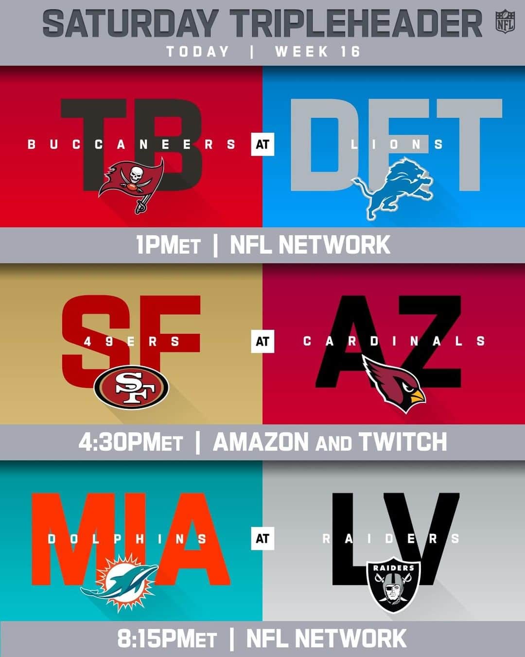 NFLさんのインスタグラム写真 - (NFLInstagram)「Saturday triple header coming 🔜   📺: NFL Saturday on @nflnetwork + @sportsonprime  📱: How to watch: nfl.com/tnf」12月26日 21時00分 - nfl