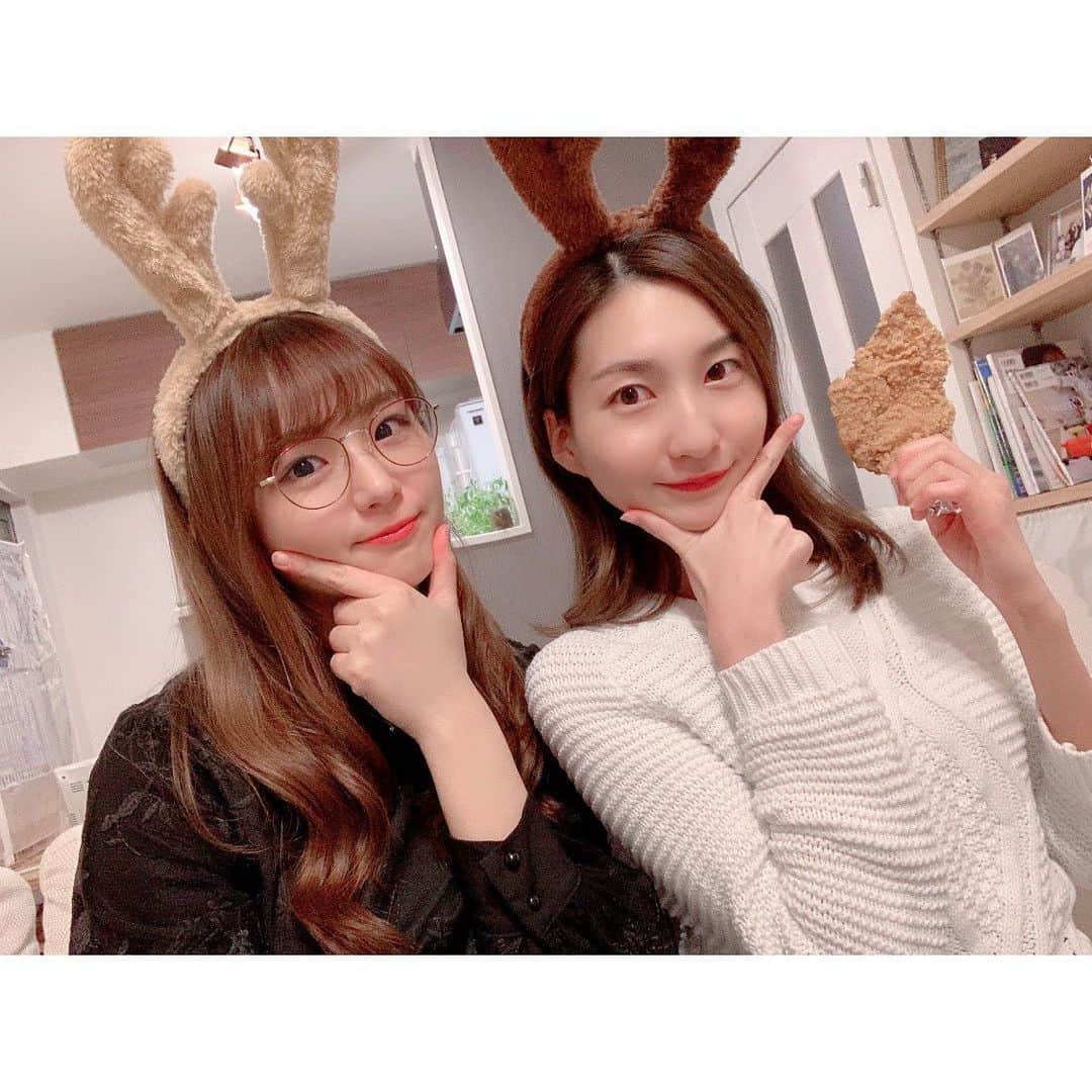 長谷川かすみのインスタグラム：「昨日はクリスマスパーティ🎄をしました🤲✨✨  ツナ🐰マヨ🐥もトナカイに変身😆  幸せなひと時でした⛄️⛄️⛄️」