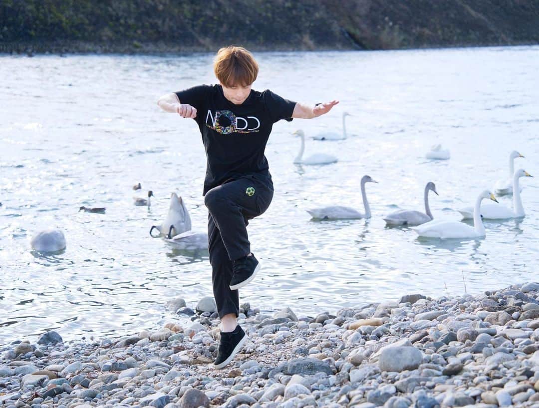 石田太志のインスタグラム：「I’ve got @nodd_jp T-shirt. This is great design. And of course great footbag made by @tomoro.m ! ･ #footbag #taishiishida #freestyle #soccer #follow #worldchampion #performance #performer #instagramer #hackysack #nodd #design #tshirt」