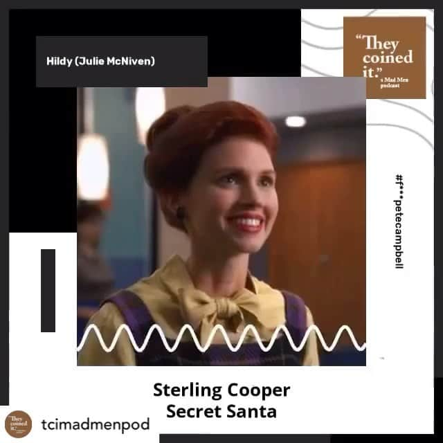 ジュリー・マクニヴンのインスタグラム：「If you love Mad Men and you love analyzing it, you’ll also love my friends over at @tcimadmenpod podcast.   Posted @withregram • @tcimadmenpod Sterling Cooper/They Coined It had a little Secret Santa this year (well, sort of this year). ICYMI, our Christmas Eve mailbag episode, “Two Jews Bitching About Christmas,” had lots of cameos. Thanks everyone who contributed!  apple.co/2AEmt1V  #madmen #madmenpodcast #podcastersofinstagram #dondraper #mailbag l#theycoineditpod #secretsanta」