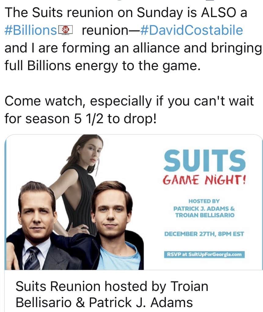リック・ホフマンのインスタグラム：「Suits Game Night!! You’re all invited!! Tomorrow..Dec 27th at 8PM EST. Read invite for details!! #suitsreunion」