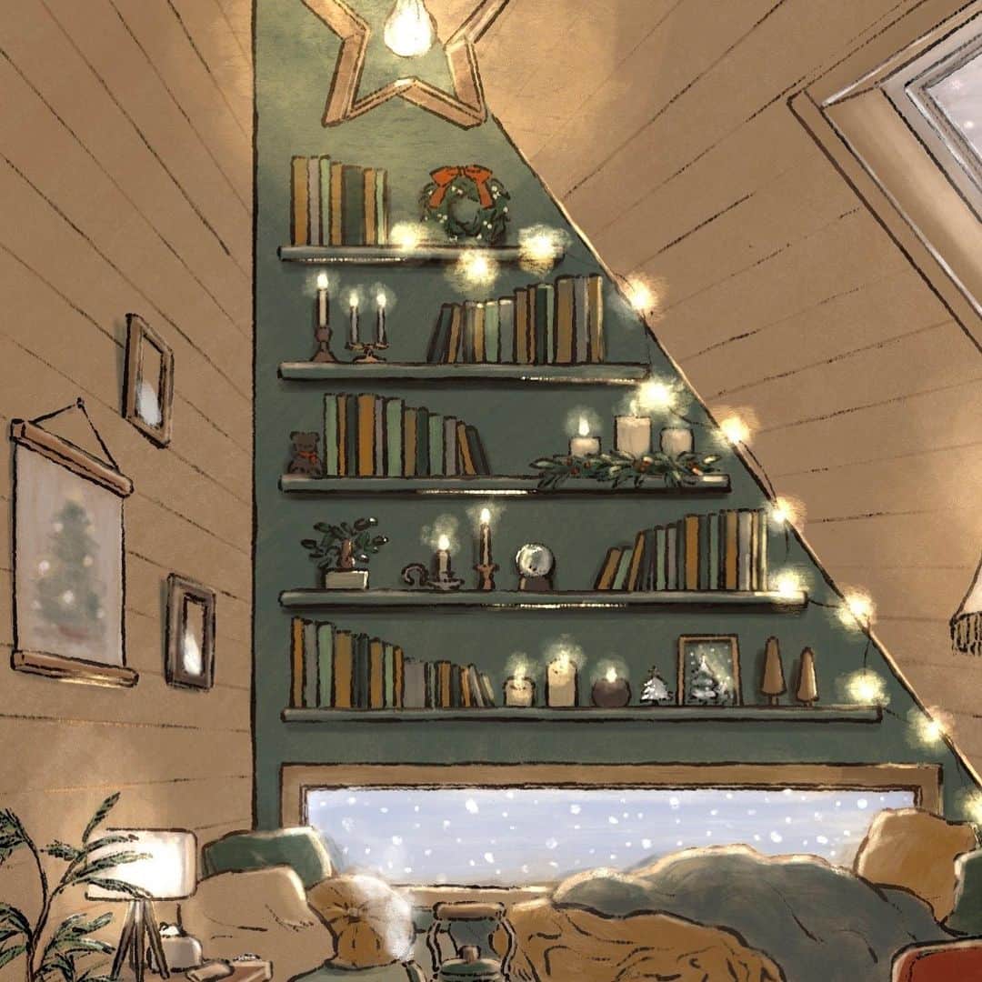 miiiさんのインスタグラム写真 - (miiiInstagram)「Hygge ツリーのある部屋  クリスマスに間に合わなかった絵です。 ツリーはいくつあるでしょう？🎄  近藤麻理恵さんの投稿を参考にさせていただきながら描きました。 ビビットな色の壁や家具に調和するインテリアに憧れます☺️  #illustration #hygge #hyggeforhome #homedecor #christmas #christmastree #整理収納 #interiordesign #interior」12月27日 7時19分 - tronc_miii