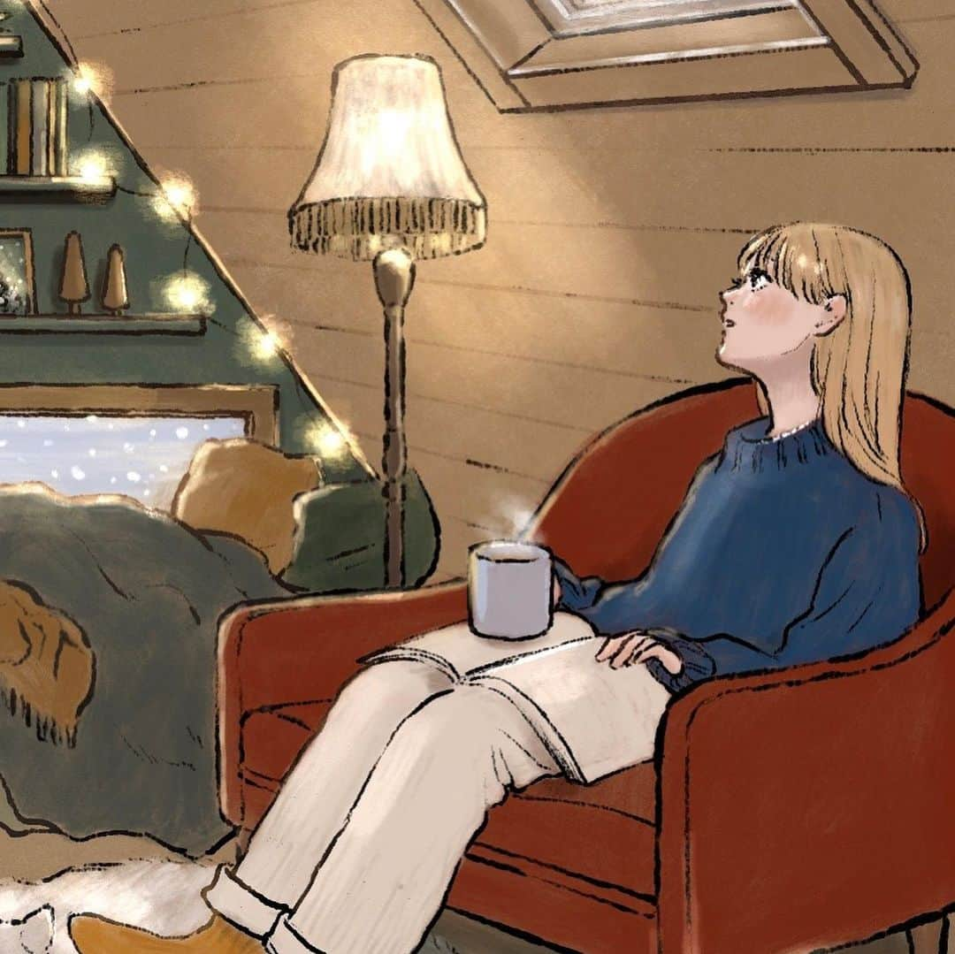 miiiさんのインスタグラム写真 - (miiiInstagram)「Hygge ツリーのある部屋  クリスマスに間に合わなかった絵です。 ツリーはいくつあるでしょう？🎄  近藤麻理恵さんの投稿を参考にさせていただきながら描きました。 ビビットな色の壁や家具に調和するインテリアに憧れます☺️  #illustration #hygge #hyggeforhome #homedecor #christmas #christmastree #整理収納 #interiordesign #interior」12月27日 7時19分 - tronc_miii