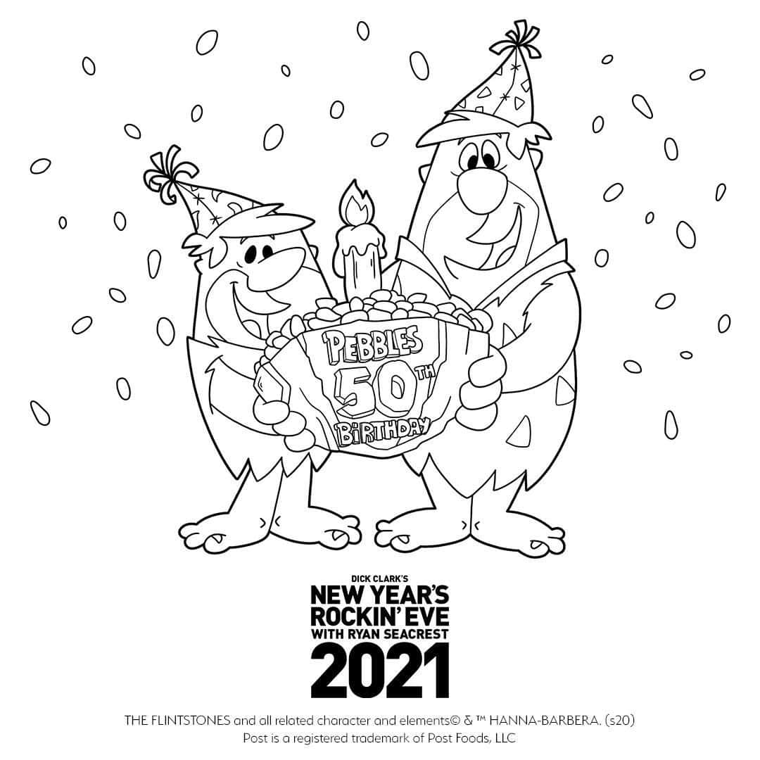 アメリカン・ブロードキャスティング・カンパニーのインスタグラム：「Sponsored by @PebblesCereal // Ready for some family fun this New Year's Eve? Print out or screenshot this Fruity PEBBLES™ 50th Birthday coloring page and color with us while watching @RockinEve this Thursday at 8|7c on ABC!」