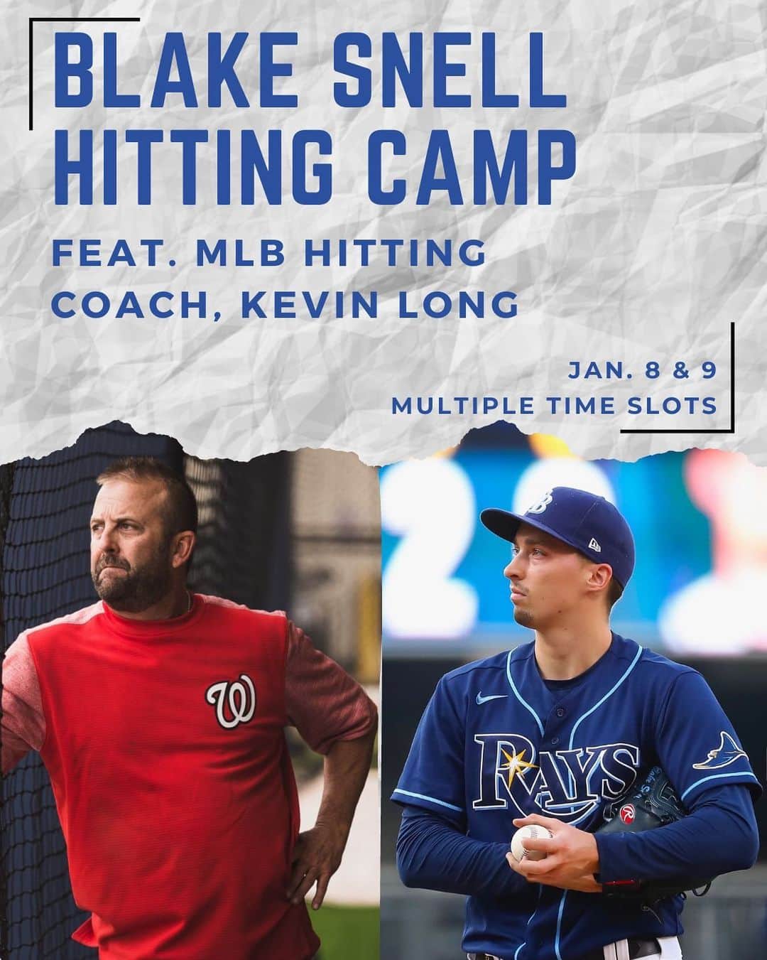 ブレイク・スネルのインスタグラム：「💥 HITTING CAMP💥Click the link in my bio to sign up. Hosted by Kevin Long, 15 year veteran  MLB hitting coach! Spots are extremely limited, don’t miss out!」