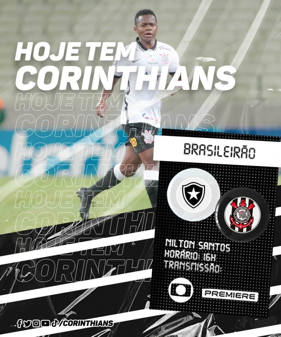 コリンチャンスさんのインスタグラム写真 - (コリンチャンスInstagram)「Hoje tem Corinthians pela última vez em 2020, Fiel! ⠀ ⠀ ⚽ Botafogo x Corinthians⠀ 🏆 @Brasileirao (27ª rodada)⠀ ⏰ 16h⠀ 🏟 Nilton Santos⠀ 📺 @redeglobo e @canalpremiere⠀ ⠀ #BOTxSCCP #VaiCorinthians #BMG #Nike #CorinthiansEPositivo #Matrix #Midea #Poty #Serasa #Orthopride #CartãodeTodosCorinthians #AleCombustíveis #DoTerra #Hapvida #GaleraBET」12月27日 21時00分 - corinthians