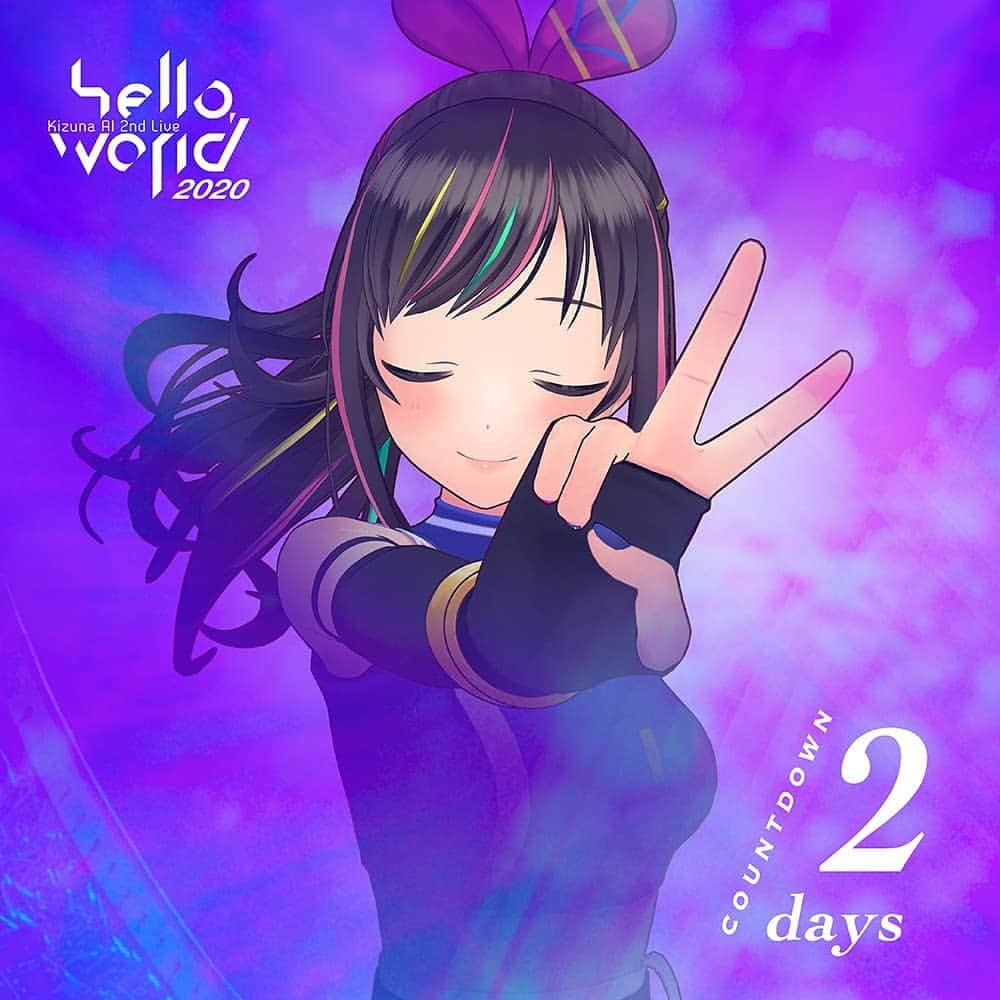 キズナアイのインスタグラム：「. . Kizuna AI 2nd Live 🎀"hello, world 2020"🎀 . . COUNTDOWN 2 DAYS🌈 . . . Check the link in my profile. . . #キズナアイ #kizunaai #aichannel #aichannel_official」