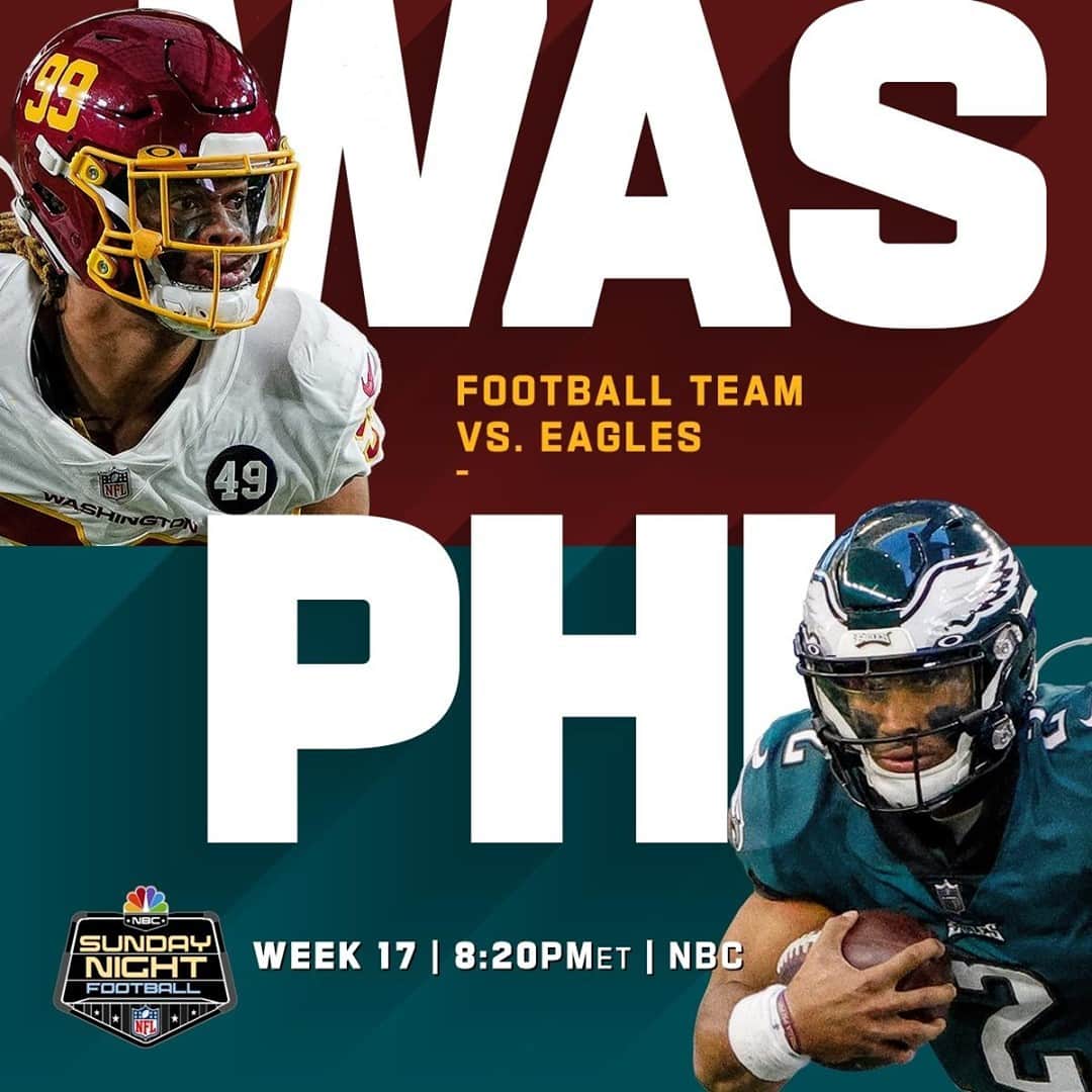 NFLさんのインスタグラム写真 - (NFLInstagram)「Week 17. Game 256. The NFC East comes down to this.⁣ ⁣ 📺: #WASvsPHI  Sunday 1/3 8:20pm ET on NBC⁣ 📱: NFL app // Yahoo Sports app」12月28日 13時22分 - nfl