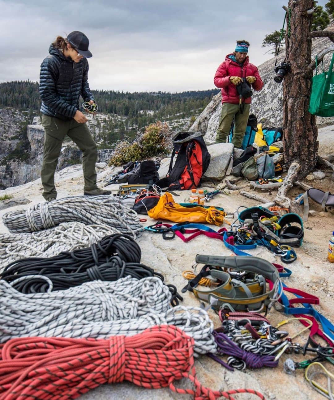 ジミー・チンのインスタグラム：「@cheynelempe and @oceangoingmonkey on rope management detail. Pre rigging on El Cap for @freesolofilm  ⁣ Yosemite Valley CA  ⁣ Shot on assignment for @natgeo」