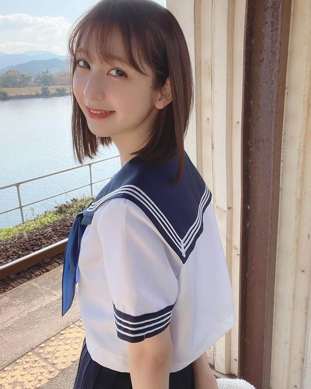 松岡菜摘さんのインスタグラム写真 - (松岡菜摘Instagram)「. . 24歳になってセーラー服着てるとは思わなかったな、て 着るたびに思うよ😳😂🥺 . #セーラー服  #制服 #劇はじ #ミュン密 #水色アルタイル」12月28日 22時42分 - natsustagram_hkt