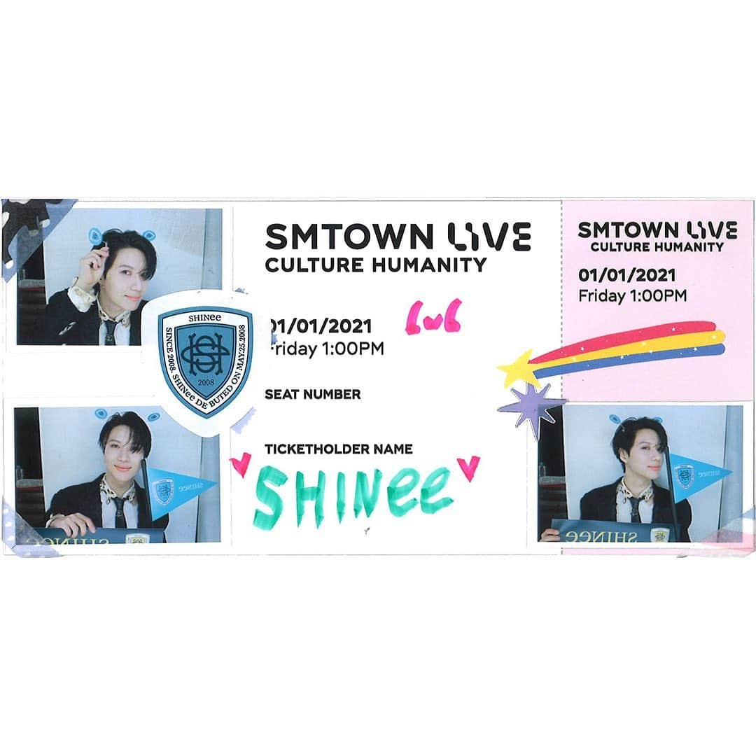 SHINeeさんのインスタグラム写真 - (SHINeeInstagram)「💌SMTOWN LIVE Ticket from #TAEMIN has arrived!  ➫ 01.01.21 1PM KST ➫ 31.12.20 8PM PST ➫ 31.12.20 11PM EST  During this difficult time of COVID 19, enjoy the SMTOWN LIVE “Culture Humanity” that will encourage and cheer you up for free all around the world.   코로나 19로 힘든 시기, 서로를 격려하고 위로하는 SMTOWN LIVE “Culture Humanity” 전 세계에서 무료로 즐겨요.  #SMTOWN_LIVE_Culture_Humanity #SHINee #SMTOWN_LIVE #SMTOWN」12月28日 22時12分 - shinee