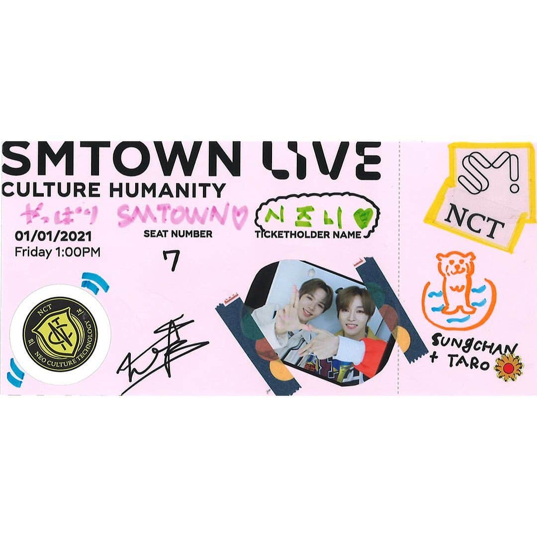 NCTさんのインスタグラム写真 - (NCTInstagram)「💌SMTOWN LIVE Ticket from #NCTU has arrived!  ➫ 01.01.21 1PM KST ➫ 31.12.20 8PM PST ➫ 31.12.20 11PM EST  During this difficult time of COVID 19, enjoy the SMTOWN LIVE “Culture Humanity” that will encourage and cheer you up for free all around the world.   코로나 19로 힘든 시기, 서로를 격려하고 위로하는 SMTOWN LIVE “Culture Humanity” 전 세계에서 무료로 즐겨요.  #SMTOWN_LIVE_Culture_Humanity #SUNGCHAN #SHOTARO #NCT #SMTOWN_LIVE #SMTOWN」12月28日 22時23分 - nct