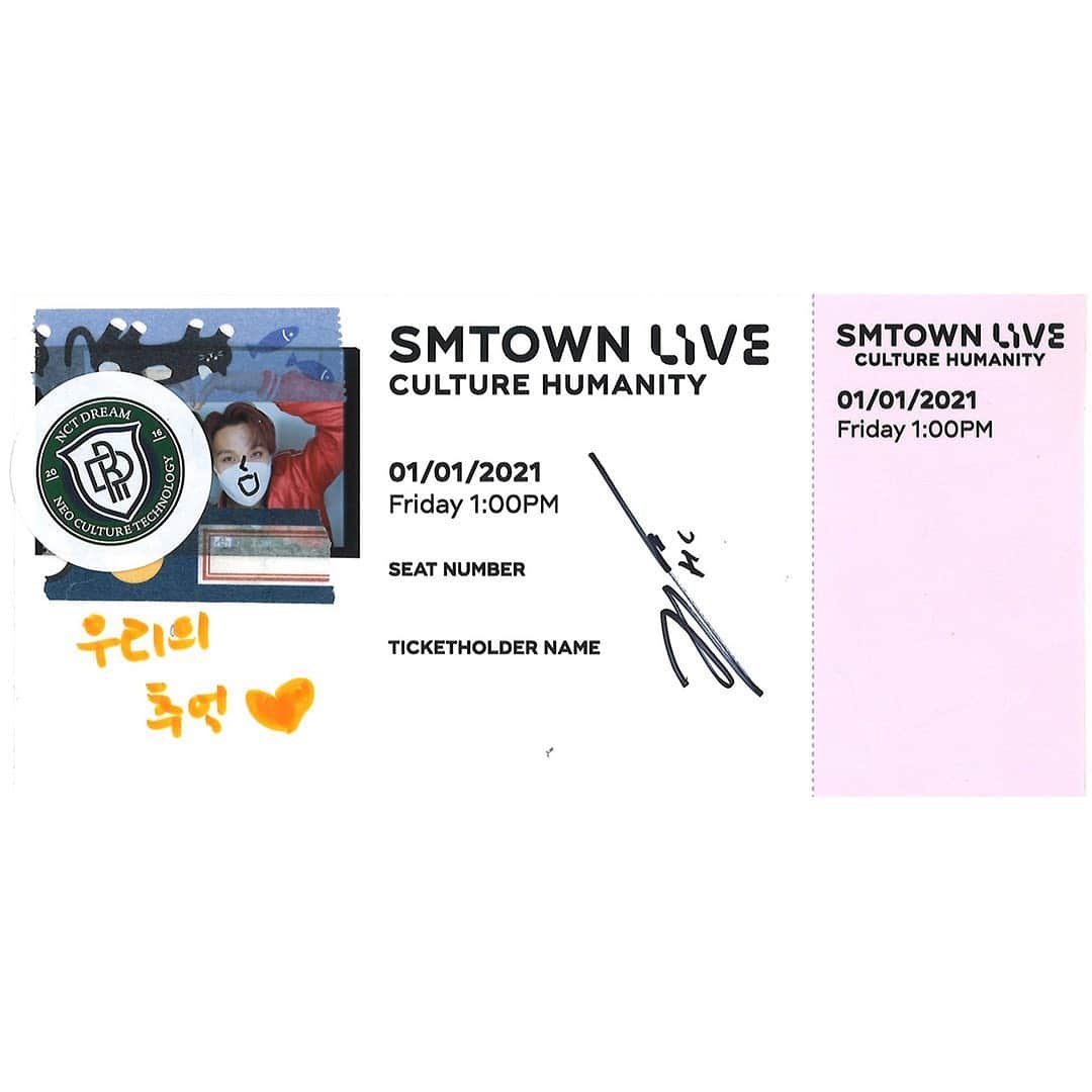 NCT DREAMさんのインスタグラム写真 - (NCT DREAMInstagram)「💌SMTOWN LIVE Ticket from #NCTDREAM has arrived!  ➫ 01.01.21 1PM KST ➫ 31.12.20 8PM PST ➫ 31.12.20 11PM EST  During this difficult time of COVID 19, enjoy the SMTOWN LIVE “Culture Humanity” that will encourage and cheer you up for free all around the world.   코로나 19로 힘든 시기, 서로를 격려하고 위로하는 SMTOWN LIVE “Culture Humanity” 전 세계에서 무료로 즐겨요.  #SMTOWN_LIVE_Culture_Humanity #RENJUN #HAECHAN #NCT #SMTOWN_LIVE #SMTOWN」12月28日 22時22分 - nct_dream