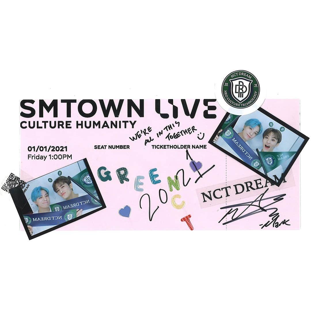 NCT DREAMさんのインスタグラム写真 - (NCT DREAMInstagram)「💌SMTOWN LIVE Ticket from #NCTDREAM has arrived!  ➫ 01.01.21 1PM KST ➫ 31.12.20 8PM PST ➫ 31.12.20 11PM EST  During this difficult time of COVID 19, enjoy the SMTOWN LIVE “Culture Humanity” that will encourage and cheer you up for free all around the world.   코로나 19로 힘든 시기, 서로를 격려하고 위로하는 SMTOWN LIVE “Culture Humanity” 전 세계에서 무료로 즐겨요.  #SMTOWN_LIVE_Culture_Humanity #NCT_MARK #MARK #JENO #NCT #SMTOWN_LIVE #SMTOWN」12月28日 22時22分 - nct_dream