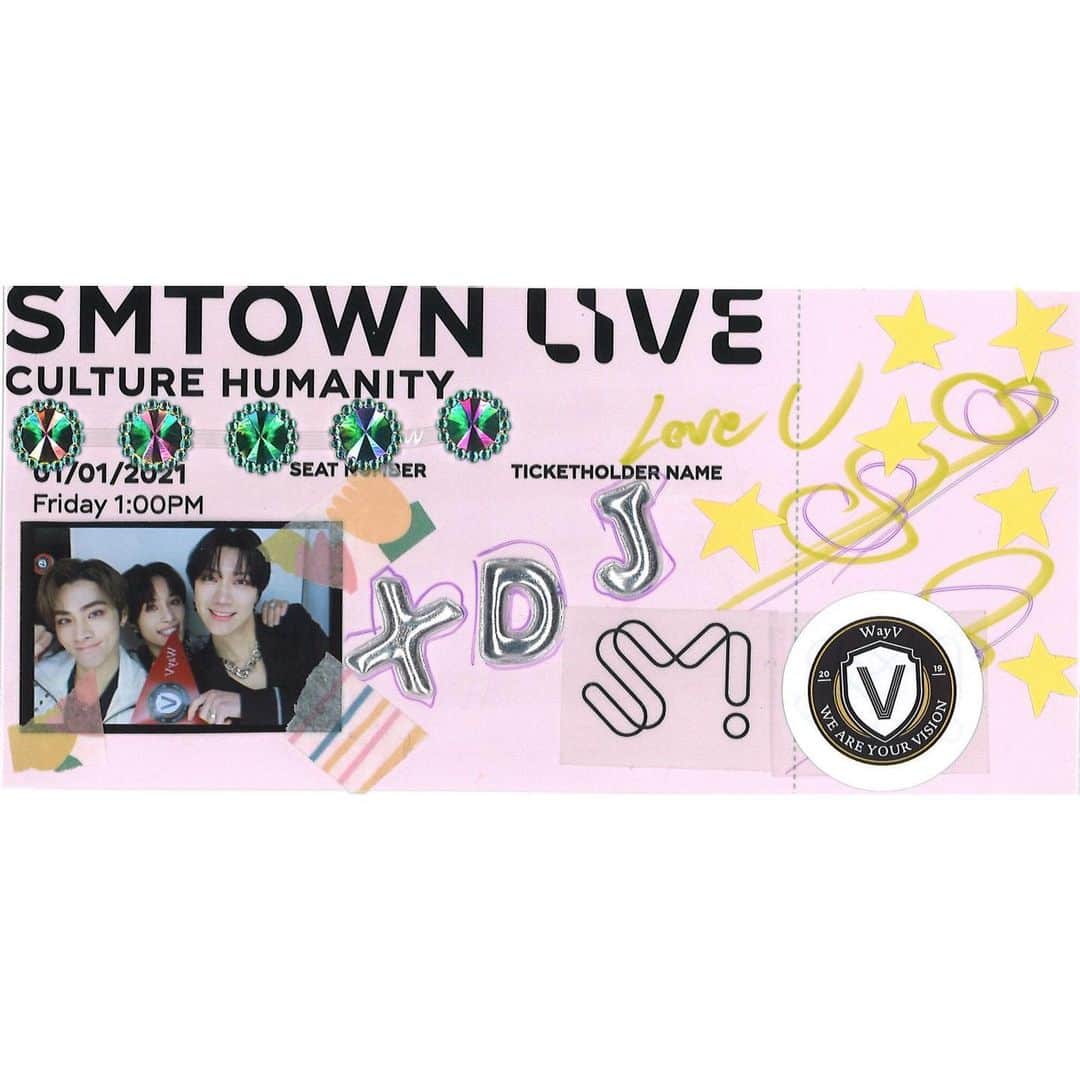 Way Vさんのインスタグラム写真 - (Way VInstagram)「💌SMTOWN LIVE Ticket from #WayV has arrived! ⠀ ➫ 01.01.21 1PM KST ➫ 31.12.20 8PM PST ➫ 31.12.20 11PM EST ⠀ During this difficult time of COVID 19, enjoy the SMTOWN LIVE “Culture Humanity” that will encourage and cheer you up for free all around the world. ⠀ 코로나 19로 힘든 시기, 서로를 격려하고 위로하는 SMTOWN LIVE “Culture Humanity” 전 세계에서 무료로 즐겨요. ⠀ 在这抗击“COVID-19”的艰难时期，SMTOWN LIVE “Culture Humanity”演唱会将进行全球免费直播，希望可以安慰和鼓励到大家，让我们一起享受演出吧。 ⠀ #SMTOWN_LIVE_Culture_Humanity #TEN #李永钦 #XIAOJUN #肖俊 #YANGYANG #刘扬扬 #威神V #SMTOWN_LIVE #SMTOWN ⠀」12月28日 22時27分 - wayvofficial