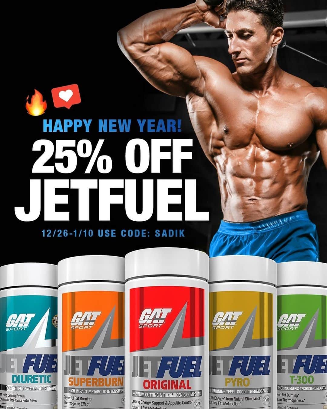 サディク・ハドゾビックさんのインスタグラム写真 - (サディク・ハドゾビックInstagram)「Step into the new year! 25% OFF the best fat burner in the game @gatsupplements Jetfuel!  Code: “SADIK” at checkout to save big   GATsport.com」12月29日 6時52分 - sadikhadzovic