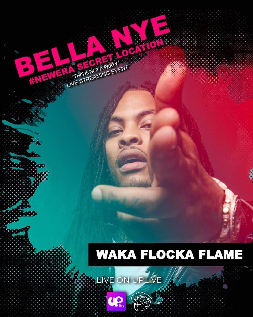 ワカ・フロッカ・フレイムのインスタグラム：「#NYE2021 @uplive.usa & I are ringing in the New Year by giving away $50,000 & flying two of you to a secret location with @bellathorne & friends. To say #F2020 🤬🥳 • All you have to do is: 1️⃣ Share @bellathorne’s recent post about the contest to your story tag & follow: @uplive.usa & @notanotherfest ᕕ(ᐛ)ᕗ  2️⃣ Tag the friend you would bring with you in the comments 🛸🛩 3️⃣ Download Uplive from appstore, follow @wakaflocka there & join us all live on 📲 @uplive.usa on New Year's Eve to find out the winners of the free trip & $50,000 🤑#BellasNYE 👽🛸👽🛸👽🛸👽🛸👽🛸👽🛸 Brought to you by: @NotAnotherFest」