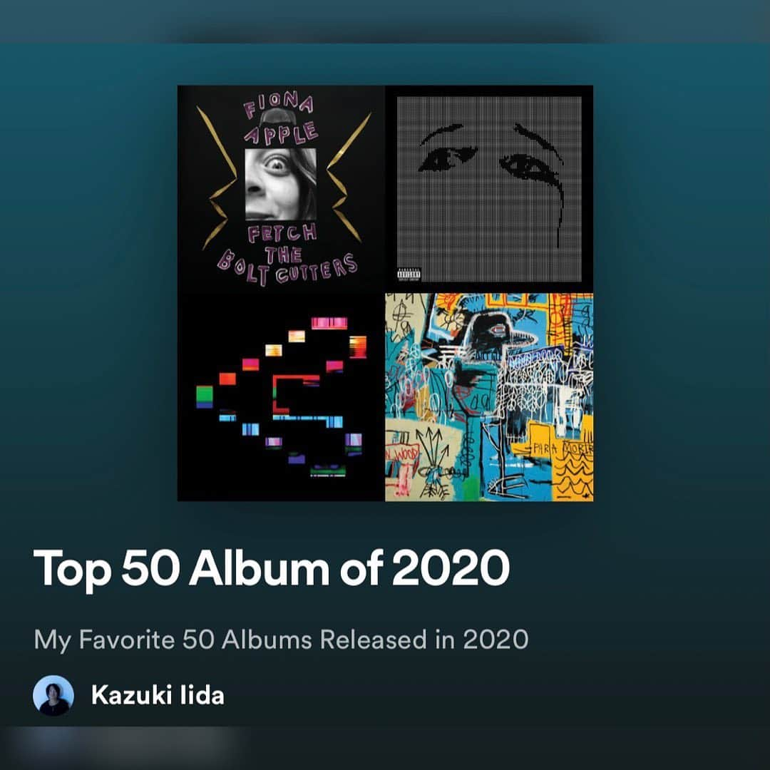 飯田カヅキさんのインスタグラム写真 - (飯田カヅキInstagram)「今年ももう年の瀬なので、﻿ また個人的に好みだった作品をSpotifyで選んで並べてみました。﻿ ﻿ こうして見ると発見も割とあった年でしたね。﻿ ﻿ 今年リリースのもの以外はまぁいつもながらオルタナ系をよく聴いてましたよ。﻿ ﻿ ▼Top 50 Album of 2020﻿ https://open.spotify.com/playlist/5rOz9PGlLmi3VInhEE8k8f?si=C0wgkyKSThiZGdNhgnLNvg﻿ ﻿ 01.Fiona Apple / Fetch The Bolt Cutters﻿ 02.Deftones / Ohms﻿ 03.Squarepusher / Be Up A Hello﻿ 04.The Strokes / The New Abnormal﻿ 05.Nothing But Thieves / Moral Panic﻿ 06.The Weeknd / After Hours﻿ 07.Yves Tumor / Heaven To A Tortured Mind﻿ 08.Travis / 10 Songs﻿ 09.Phoebe Bridgers / Punisher﻿ 10.The 1975 / Notes On A Conditional Form﻿ ﻿ 11.Jonsi / Shiver﻿ 12.Adrianne Lenker / songs﻿ 13.Tame Impala / The Slow Rush﻿ 14.Autechre / SIGN﻿ 15.Smashing Pumpkins / CYR﻿ 16.Asgeir / Bury The Moon﻿ 17.Mammut / Ride the Fire﻿ 18.Taylor Swift / folklore﻿ 19.JFDR / New Dreams﻿ 20.Alec Benjamin / These Two Windows﻿ ﻿ 21.Ultraista / Sister﻿ 22.Thurston Moore / By The Fire﻿ 23.Doves / The Universal Want﻿ 24.The Avalanches / We Will Always Love You﻿ 25.Norah Jones / Pick Me Up Off The Floor﻿ 26.Thundercat / It Is What It Is﻿ 27.Pluralone / I Don't Feel Well﻿ 28.The Flaming Lips / American Head﻿ 29.Gorillaz / Song Machine, Season One: Strange Timez﻿ 30.John Frusciante / Maya﻿ ﻿ 31.Grimes / Miss Anthropocene﻿ 32.Eels / Earth to Dora﻿ 33.Jane Birkin / Oh! Pardon tu dormais…﻿ 34.Tricky / Fall to Pieces﻿ 35.Bright Eyes / Down In The Weeds, Where The World Once Was﻿ 36.Trickfinger / She Smiles Because She Presses the Button﻿ 37.CocoRosie / Put the Shine On﻿ 38.Stephen Malkmus / Traditional Techniques﻿ 39.Green Day / Father of All...﻿ 40.Caribou / Suddenly﻿ ﻿ 41.Einsturzende Neubauten / Alles in Allem﻿ 42.Pearl Jam / Gigaton﻿ 43.AC/DC / POWER UP﻿ 44.Dizzy Mizz Lizzy / Alter Echo﻿ 45.Eminem / Music To Be Murdered By﻿ 46.Jehnny Beth / To Love Is To Live﻿ 47.Rufus Wainwright / Unfollow The Rules﻿ 48.The Streets / None Of Us Are Getting Out Of This Life Alive﻿ 49.Pet Shop Boys / Hotspot﻿ 50.The Killers / Imploding The Mirage﻿ ﻿ #spotify #playlist #spotifyplaylist」12月28日 22時53分 - kazukiiida_strange