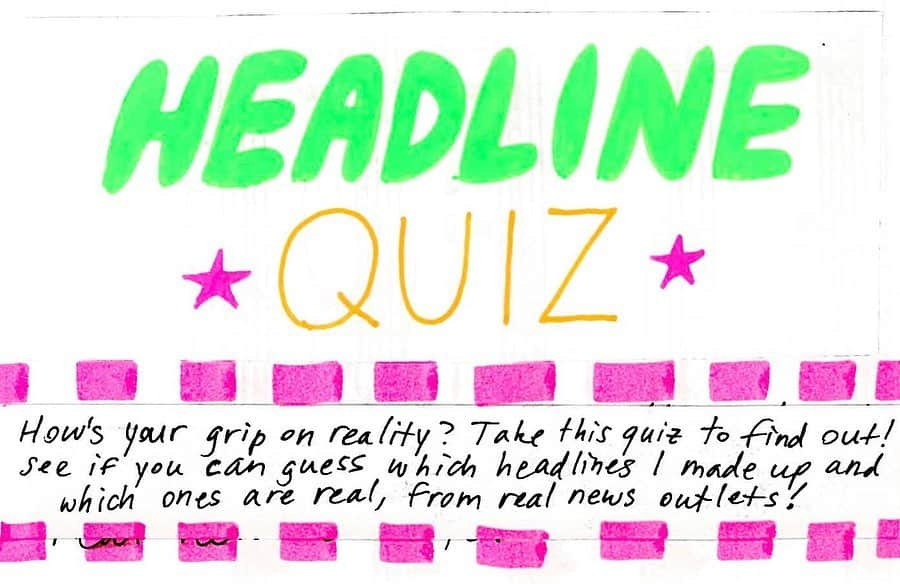 タヴィ・ゲヴィンソンさんのインスタグラム写真 - (タヴィ・ゲヴィンソンInstagram)「Instead of my yearly roundup of inane headlines, I have written a headline QUIZ! Find the whole thing (plus comics etc) in my new zine 🥸 at etsy.me/3aEnIxV 🔗 all proceeds go to @foodbank4nyc Brooklyn❣️  Donations to their #5BoroughChallenge are being matched till Dec 31, so $1 = 10 meals. If you can give more: foodbanknyc.org/teambrooklyn」12月29日 0時17分 - tavitulle