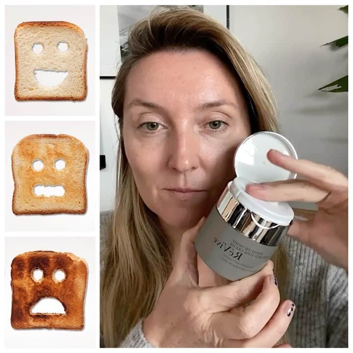JO BAKERのインスタグラム：「S K I N • G O A L S • 2 0 2 1  My biggest concern for my skin was always sensitivity, redness and reactive freak outs like welts, rashes and itchy emotional freak outs. Yup. It’s really annoying.  But over the years I have learned what triggers my skins sensitivity.....now I’ve tackled that I’m onto the next challenge ! S U N D A M A G E !  I’m currently testing a brand new night cream  to tackle sun damage, dark spots, sun spots, wrinkles and overall tone.... I’m into my 4th week of using it every night and its giving me brighter, clearer tone (renewing my dull damaged surface layers). With microscopic retinol beads, vitamin C and a unique dark spot corrector - I’m seeing  results that you can only hope to get from a professional treatment.  So as I move out of 2020 into 2021 I’m going to be showcasing more things I love - right now this is my new number one recommendation for dull, damaged overexposed sun blasted skin. Works as you sleep a night treatment cream that makes you keen to get up and see the improvements...morning after morning!!! SUPER IMPRESSED !!!!  @reviveskincare  ‘ PERFECTIF NIGHT EVEN TONE SKIN CREAM ‘ ✨👏🏻 #skincare #skincareaddict #skincareproducts #skincaretips #skincarecommunity」