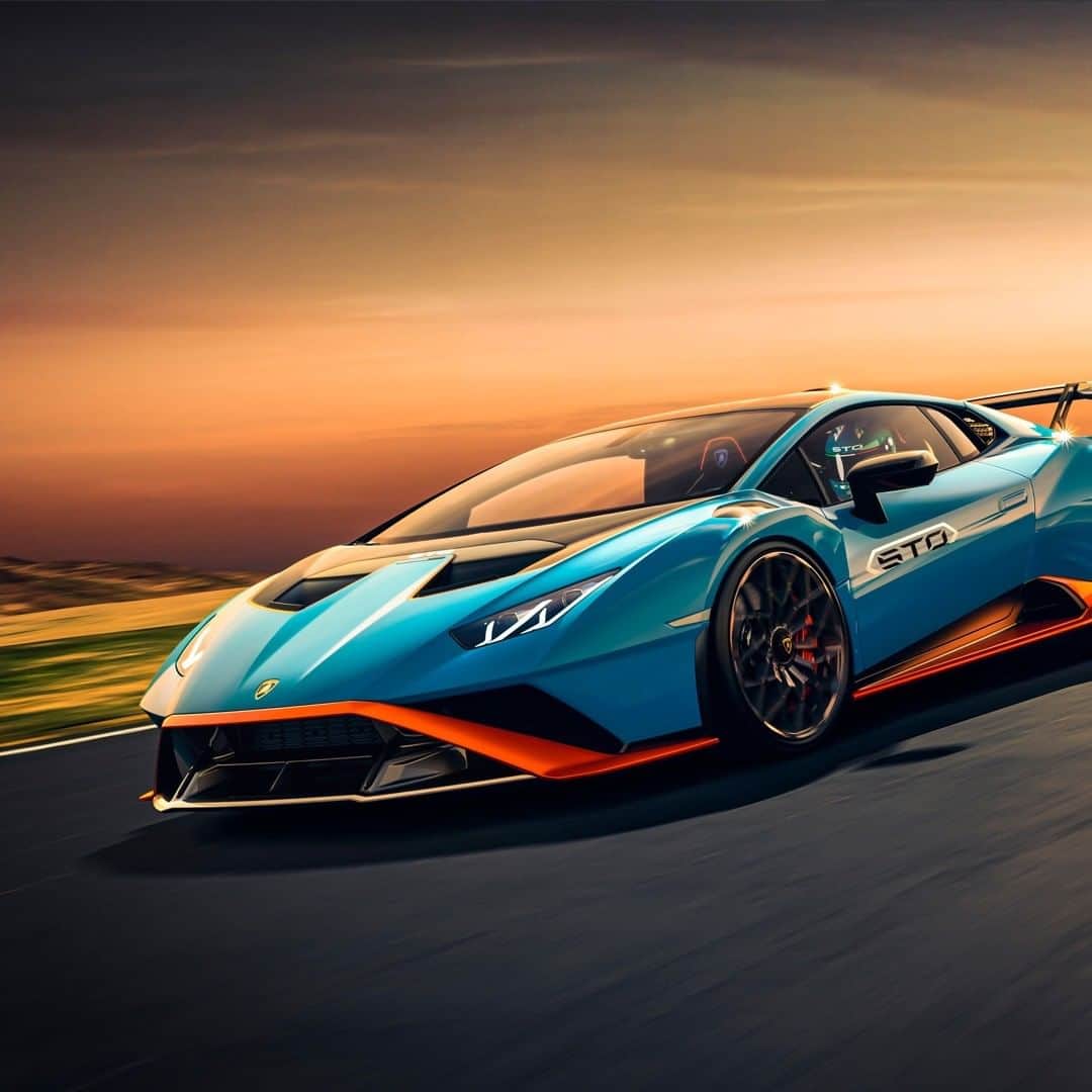 ランボルギーニのインスタグラム：「Based on a true story. A story where the speed of @lamborghinisc exceeds the borders of the racetrack to generate an incredible driving experience. The pure pleasure that only Lamborghini Huracán STO can deliver.   #Lamborghini #HuracanSTO #LamborghiniSquadraCorse #BasedOnATrueStory」