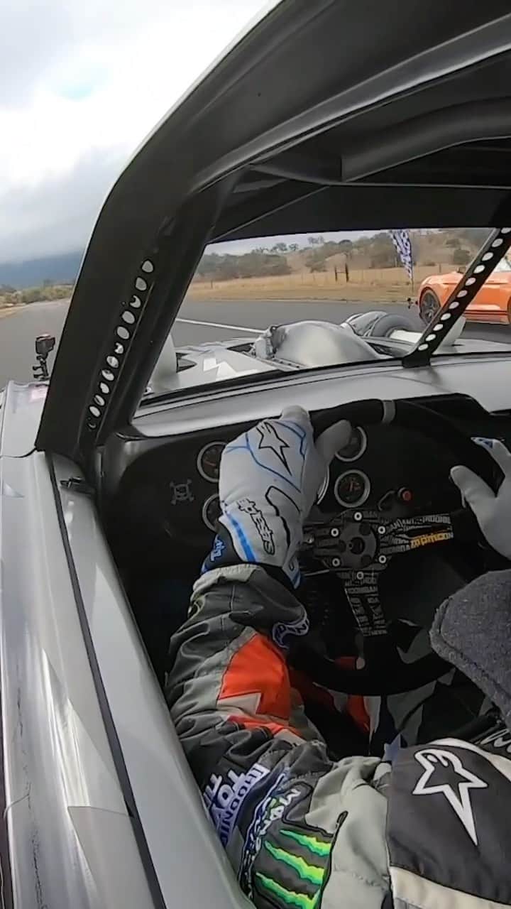 ケン・ブロックのインスタグラム：「Click the link in my bio to watch the world's fastest production Mustang of all time, driven by NASCAR Cup driver @ChaseBriscoe_14, in a straight line race against my ‘65 Ford Mustang Hoonicorn RTR. It may not have been a fair fight in a heads up battle from a dig, but what happened next was highly unexpected! I think it’s safe to say that the top end power on @Ford’s 2020 Mustang GT500 surprised us all.  #spoileralert #HoonicornVsTheWorld #Hoonicorn #FordMustangShelbyGT500」