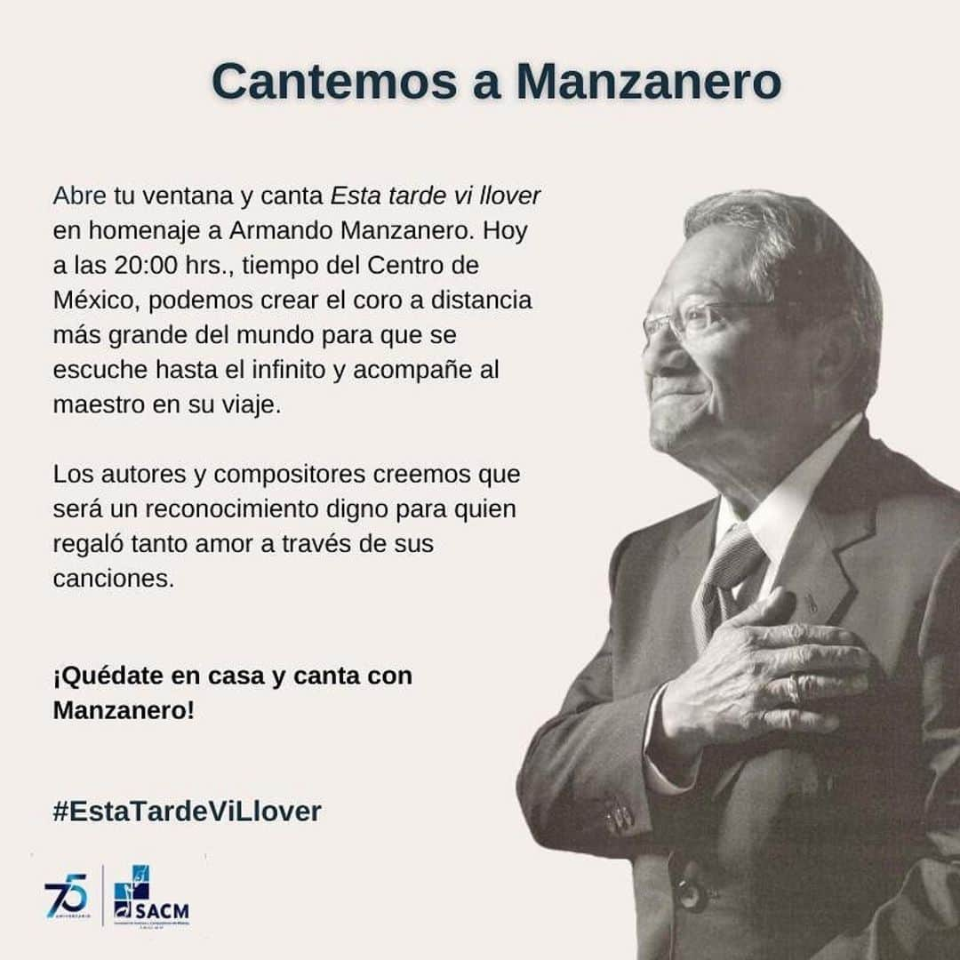 Despierta Americaさんのインスタグラム写真 - (Despierta AmericaInstagram)「Piden en honor al gran #ArmandoManzanero salir a cantar desde nuestras casas en punto de las 8:00 (Tiempo de México) la canción “Esta tarde vi llover”」12月29日 5時32分 - despiertamerica