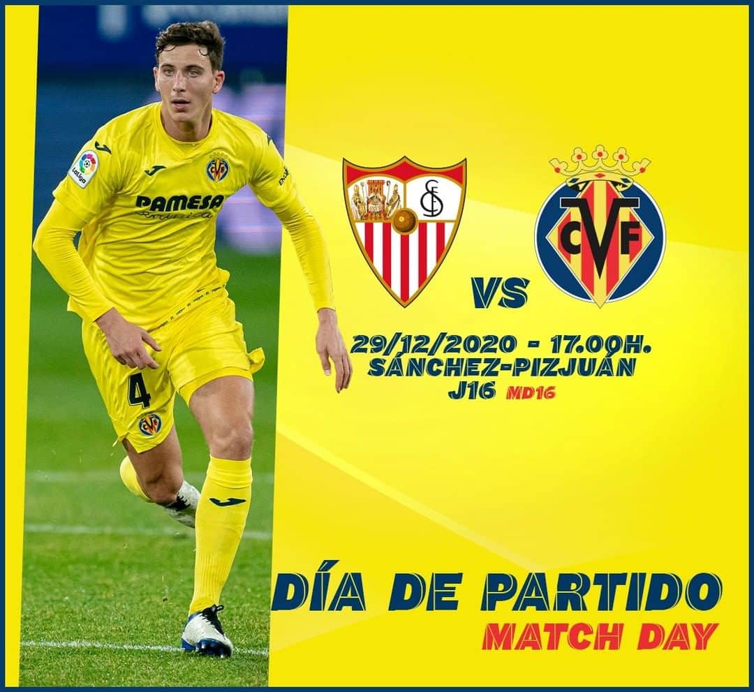 ビジャレアルCFのインスタグラム：「¡Despedimos el 2020 con un auténtico partidazo 🎉! . 🆚 @sevillafc ⌚ 17.00h 🏟 Estadio Ramón Sánchez-Pizjuán 🗓️ Jornada 16 🏆 @laliga 📺 @movistarplus  📱 #SevillaFCVillarreal  . We’re signing off 2020 with a really exciting game 🎉! . 🆚 @sevillafc ⌚ 5pm CET 🏟 Estadio Ramón Sánchez-Pizjuán 🗓️ Matchday 16 🏆 @laliga 📺 LaLigaTV (🇬🇧) 📱 #SevillaFCVillarreal   #Villarreal #futbol #football #soccer #laliga」
