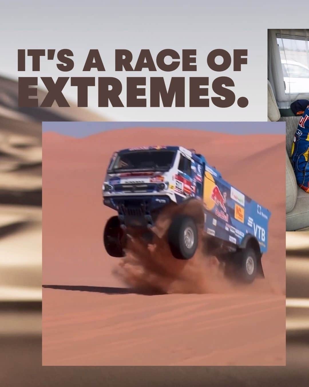 レッドブルのインスタグラム：「these drivers are in for a long-haul adventure 👀 🏜  when we say Dakar Rally is the wildest, hottest, dustiest, coldest, baddest, hardest, *wildest* race in the world... we really mean it 👏 🔥  ~link in bio for all things Dakar starting January 3rd~ #redbull #givesyouwiiings #motorsports #dakar #rally #rallyraid」