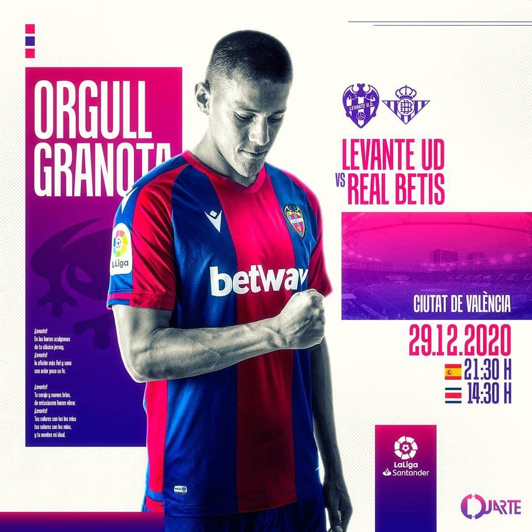 オスカル・デュアルテのインスタグラム：「.@levanteud 🔵🔴🐸  ‬ ‪🆚 @realbetisbalompie .‬ ‪🏆 LaLiga Santander . ‪⚽️ Jornada 16...‬ ‪🏟 Ciutat De Valencia .‬ ‪📅 Martes 29 Diciembre.‬ ‪⏰ 21:30h 🇪🇸 14:30h 🇨🇷‬」