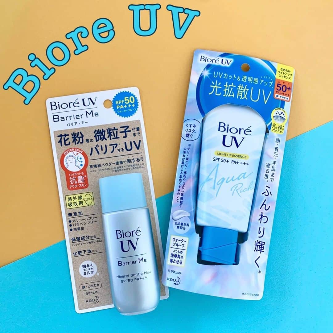FAVOR【フェイバー】のインスタグラム：「透明感アップ＆花粉等の微粒子付着をバリア！ “Biore(ビオレ)”　から202�1年2月6日に発売される新作日焼け止めがすごい♡  可視光を操って、作りすぎない自然な透明感を実現✨ ☑️ビオレUV アクアリッチ ライトアップエッセンス 70g / オープン価格 SPF50＋ / PA＋＋＋＋  紫外線はもちろん、花粉などの微粒子の付着までバリアしてくれる高精細パウダーの日焼け止め✨ ☑️ビオレUV バリア・ミー ミネラルジェントルミルク 50ml / オープン価格 SPF50 / PA＋＋＋  #biore #ビオレ #日焼け止め #日やけ止め #ビオレUV #ビオレUVアクアリッチライトアップエッセンス #アクアリッチライトアップエッセンス #バリアミーミネラルジェントルミルク #ビオレUVバリアミーミネラルジェントルミルク #トーンアップ #新作日焼け止め #紫外線対策 #日焼け止め下地 #スウォッチ #コスメ好きさんと繋がりたい #コスメ好きな人と繋がりたい」
