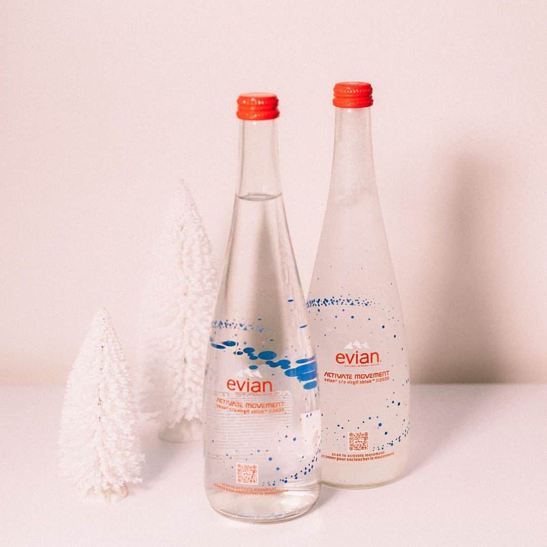evianのインスタグラム：「The holiday season continues! 🎉 Let’s double down on it with a real showstopper: our evian x @virgilabloh Activate Movement Limited Edition glass bottle.   #evian #evianwater #stayhydrated #positivedrops #activatemovement #evianxvirgilabloh」