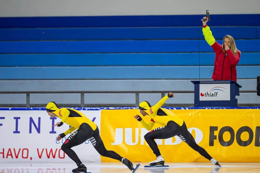 開フェルバイのインスタグラム：「Mooie toernooien om naar toe te werken! Blij met mijn EK sprint en WK afstanden tickets! Goeie progressie gemaakt met het team! #jumbovisma_ice #WKKT」