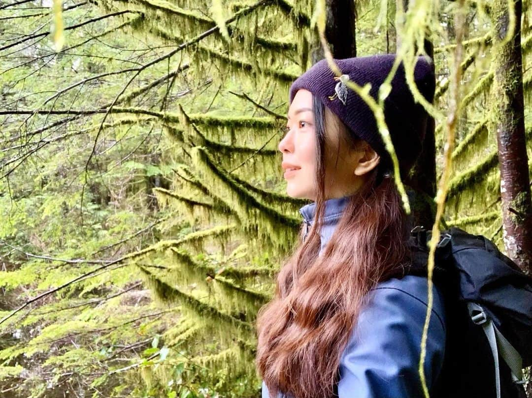 横井玲のインスタグラム：「When I am surrounded by nature, I don't think anything too much, so I can feel so many things🌿 I wonder why I had ignored such beautiful moments for a long time...? Many people believe that adults are difficult to start new things or change their sense of values, and I've also agreed with it for a long time. However, the actual enemy was always myself, and every single oppotunity was just hiding. We can do anything we want, if the earth is here🌍 There is no limit and nothing too late!  トレイルから少し逸れた場所にとっておきの景色を見つけた時、苔や枝にくっついて光ってる雨水に目を奪われた時、霧が晴れていく様を目撃した時 自然と涙が目に溜まって、溢れそうになります。 これまで頑なに大事に、価値を見出してきた、形あるものに、一体どれだけの意味があって 10年後、20年後もこういう瞬間を味わうために、一体どれだけの事が出来るんだろう そんなことを沢山考えた2020年でした。  #canada #beautiful #nature #forest #lake #hiking #hiker #outdoorlife #fog #foggymorning #moment #grateful #motherearth #naturelovers #animallovers  #ハイキング #森 #自然が好き #いくつになっても #柔らかい #頭 #心 #持っていたい」