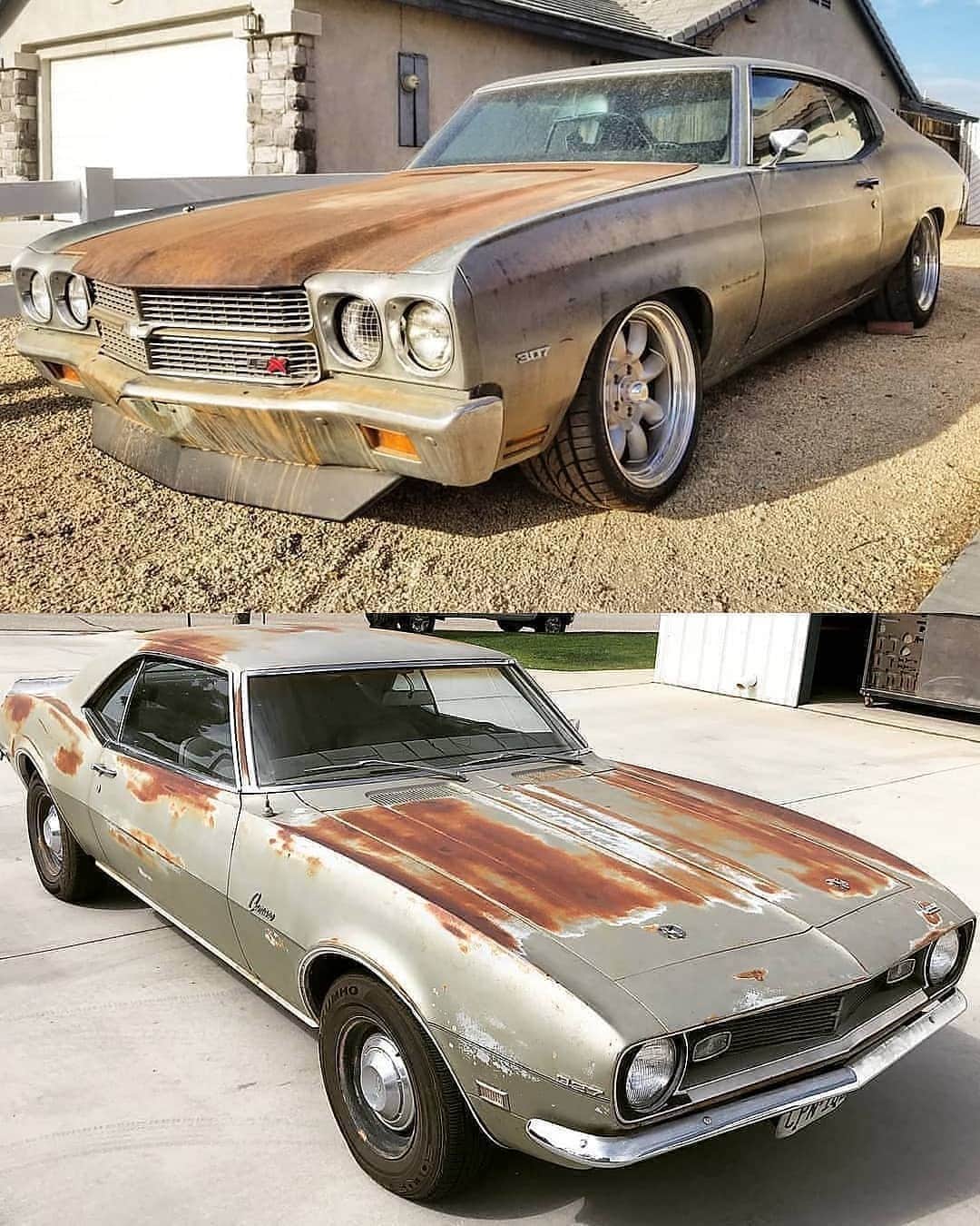 Classics Dailyさんのインスタグラム写真 - (Classics DailyInstagram)「#ClassicsFeature _____ Which patina would you rock? The Chevelle from @ls3_velle up top or Camaro from @ironworksspeedandkustom on the bottom? _____ #classiccar #musclecar #americanmuscle #hotrod #protouring #prostreet #restomod #classicsdaily #streetrod #streetcar #customcar #hotrods #streetrods #chevelle #camaro #patina」12月30日 1時01分 - classicsdaily