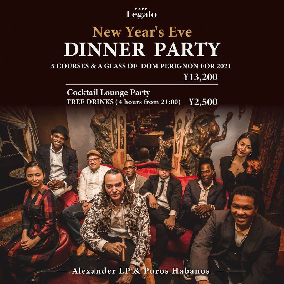 レガートのインスタグラム：「「New Year's Eve 2020-2021」﻿ ﻿ 「今年はコース料理を嗜みながら、﻿ 舌で味わい、心で躍り、耳で楽しむ、﻿ カウントダウンをお楽しみ下さい。」﻿ ﻿ ソウルフルなキューバラテンの﻿ 生バンドとダンスをお楽しみいただきながら、﻿ コース料理を召し上がるプランでございます。﻿ ﻿ ドンペリニョンでの乾杯と共に、﻿ 新たな年を迎えましょう。  #カウントダウンイベント #渋谷カウントダウン #渋谷カウントダウン2020 #カウントダウンライブ #cafelegato」