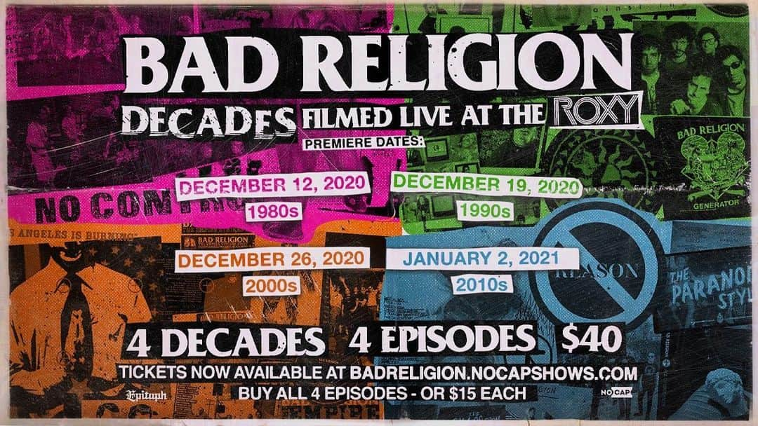 Bad Religionさんのインスタグラム写真 - (Bad ReligionInstagram)「4 Decades  4 Episodes $40  Available until January 5th ⏰  ticketing link in bio」12月30日 3時05分 - badreligionband