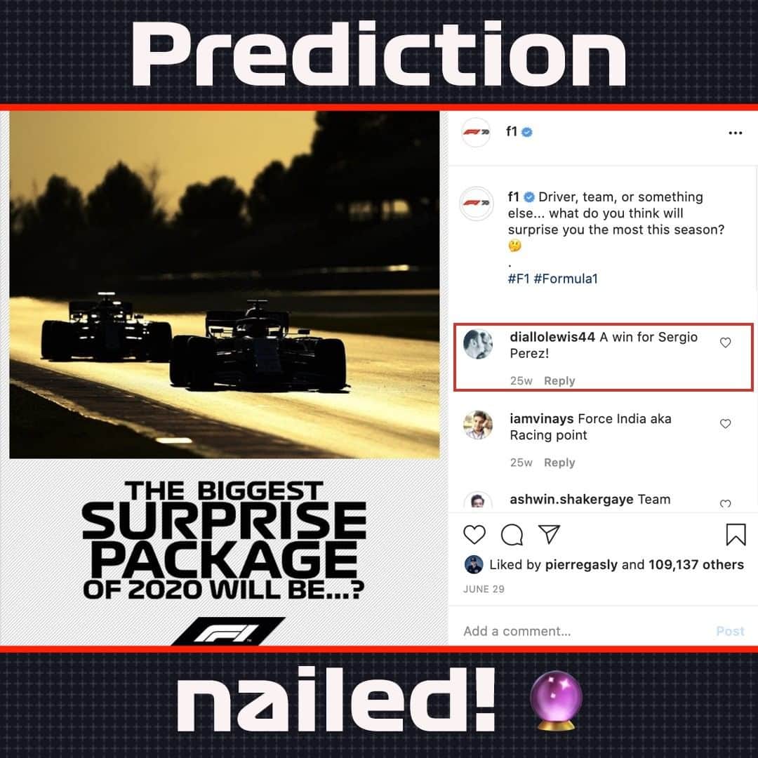 F1さんのインスタグラム写真 - (F1Instagram)「@diallolewis44 can predict the future. Pass it on 😉  Anyone want to go early with a 2021 prediction...?  #F1 #Formula1 #Predictions」12月30日 5時00分 - f1