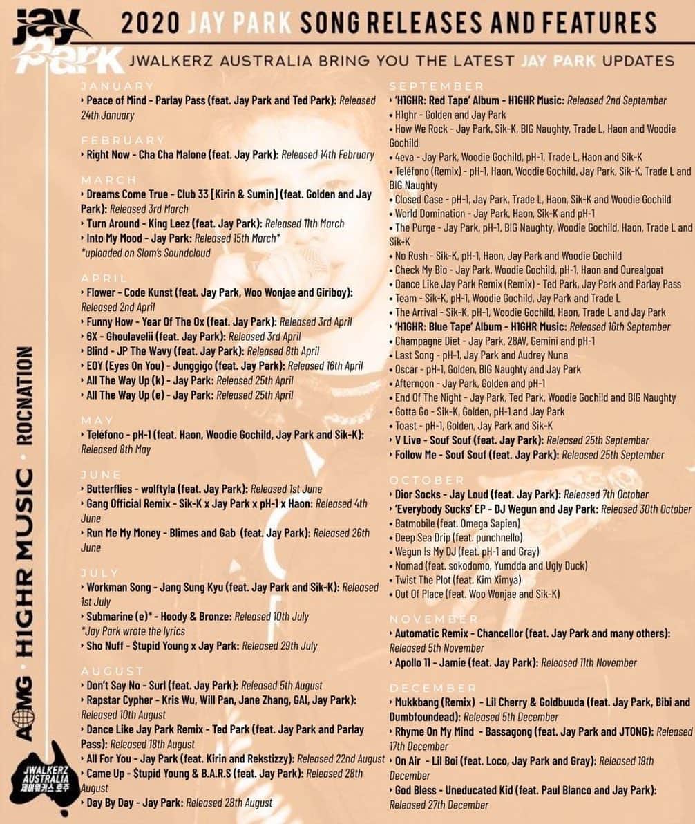 パク・ジェボムのインスタグラム：「59 songs with my name attached em this year 😎 이번년도 59곡 이나 참여했네요 ㅎㅎ thank you God for allowing me to work hard and thank you everybody for ur support 🙏❤️ 날 응원해줘서 감사해요 ㅎ  #2010년부터매해itsmyYEAR  shout out to the Aussie Jwalkerz always!!」