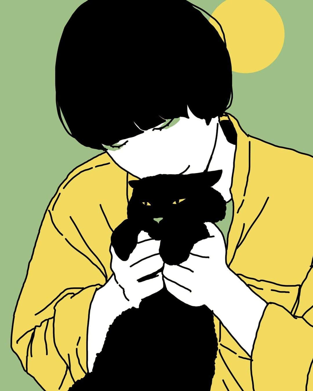 フクザワさんのインスタグラム写真 - (フクザワInstagram)「不撓不屈 #illustration #cat #黒猫 #catstagram #絵 #anime #月 #japaneseboy」1月13日 23時19分 - fuku_zawa