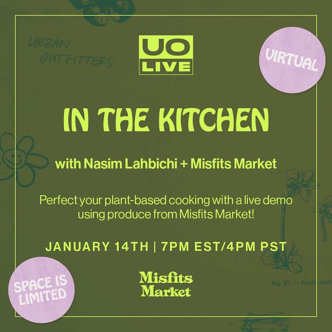 Urban Outfittersさんのインスタグラム写真 - (Urban OutfittersInstagram)「Hungry? Join us tomorrow at 7pm EST for In the Kitchen with @lahbco who'll be teaching us the basics of plant-based cooking using fresh produce from @misfitsmarket! RSVP at the link in bio. #UOLive」1月14日 0時03分 - urbanoutfitters
