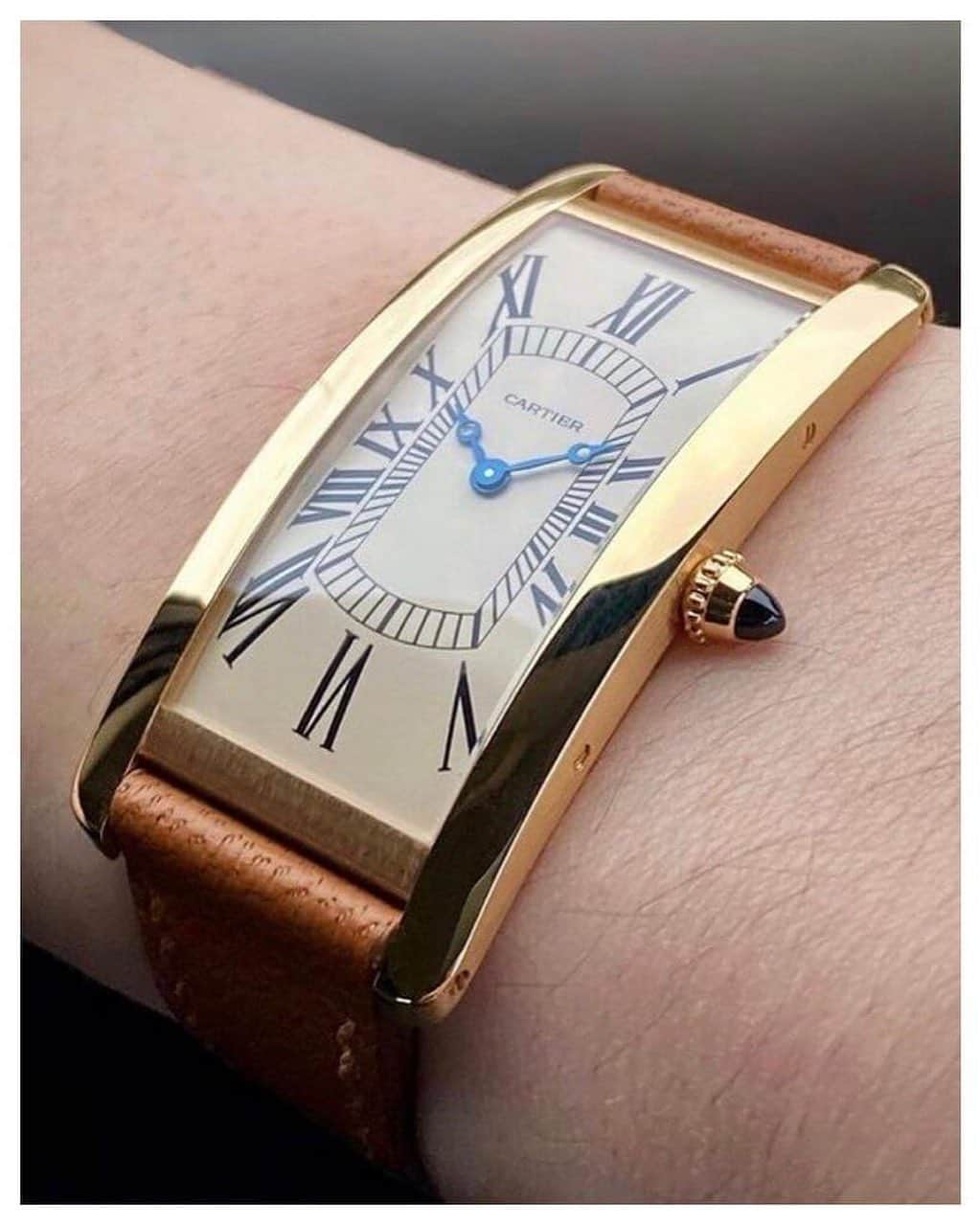 WATCHMANIAのインスタグラム：「Though not officially yet, @chasingcartier has released a limited edition of Tank Cintree. A few very luck watch lovers were able to get this latest timepiece which celebrates 100th anniversary of the model. Details on the web site. Link in bio.  Image by @andykyaw  #cartier #vintagecartier #chasingcartier #cartiertankcintree #tankcintree #horology #watchmania」