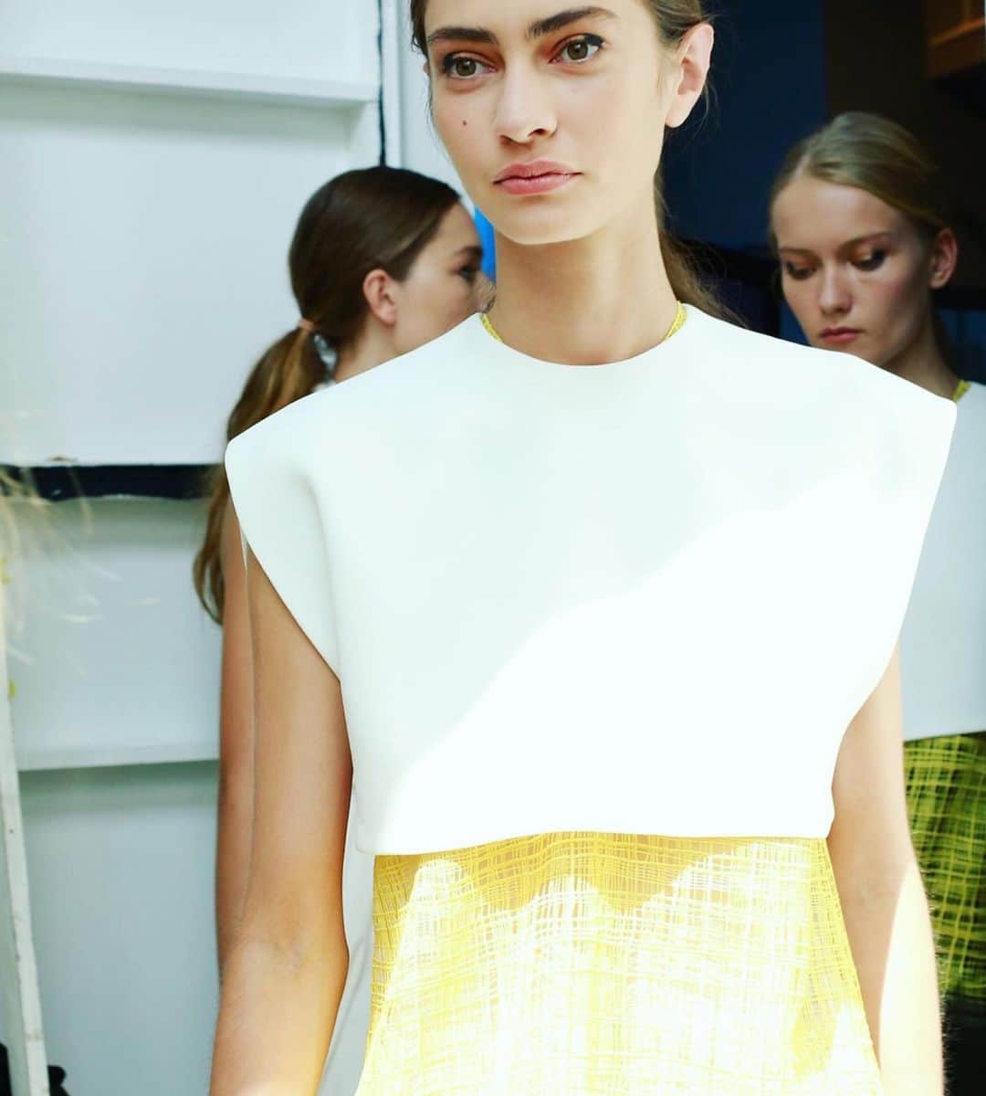 デレク ラムのインスタグラム：「Derek Lam Spring 2014 backstage #light #cream #yellowlace」