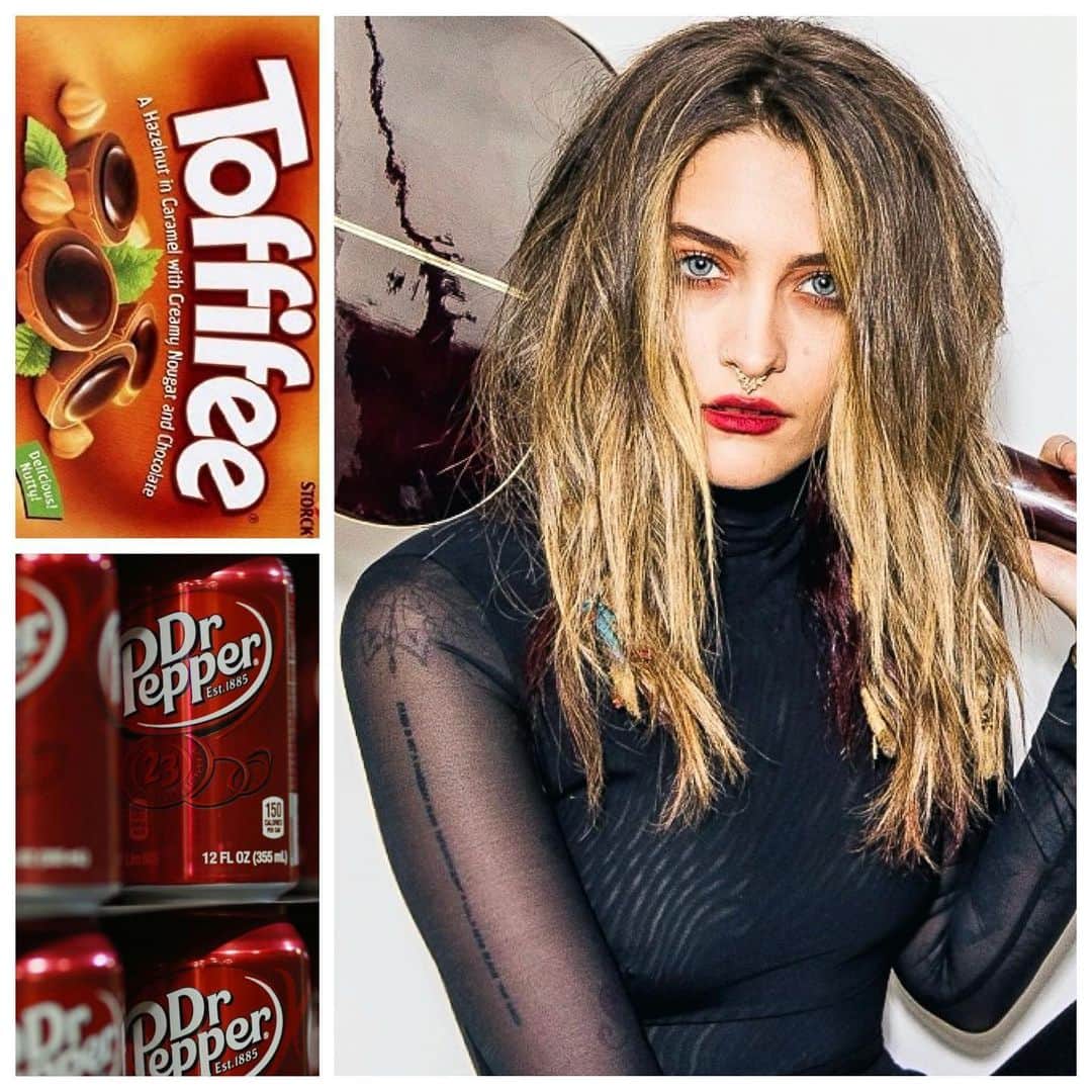 JO BAKERのインスタグラム：「P A R I S • J A C K S O N 🇺🇸 Gas station glamour.... on song bird #parisjackson !! With #roadtrip day dreams on my mind .... @toffifee_de and @drpepper tones and endless other #gastationsnacks are filling my mind!! Keep inspired....stay positive abd keep the day dreams alive!!  Listening to @parisjackson new album haunts me...absolutely obsessed and so soothed by your music!!!  Wearing @aliceandolivia  Hair (credit to be added)  Makeup by me #jobakermakeupartist 💋」
