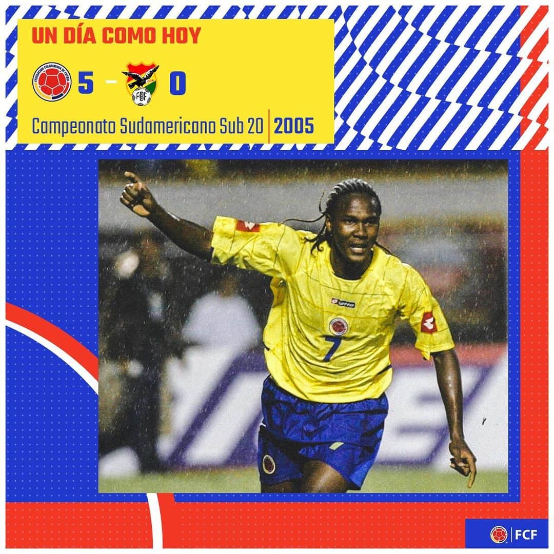 サッカー コロンビア代表チームのインスタグラム：「#UnDíaComoHoy nuestra Selección Colombia Sub 20 debutaba en el Sudamericano Sub 20 2005 👏  🇨🇴 5️⃣ - 0️⃣ 🇧🇴 🏟️Centenario 📅13 de enero de 2005 ⚽ Juan Carlos Toja, Hugo Rodallega (x4)  #VamosColombia 🇨🇴」