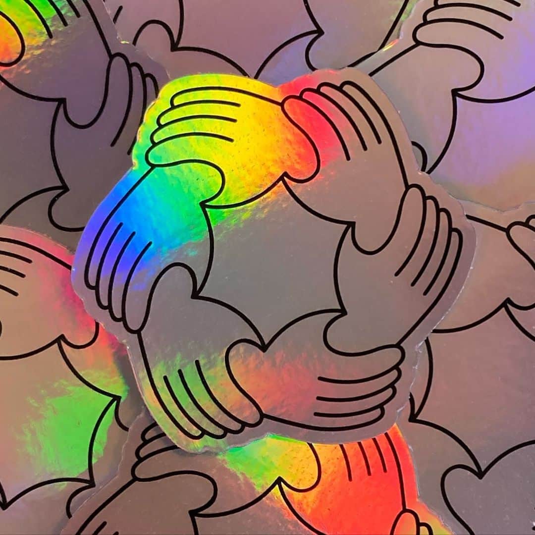 Jason G. Sturgillのインスタグラム：「Made some holographic stickers of my circle of hands illo.」