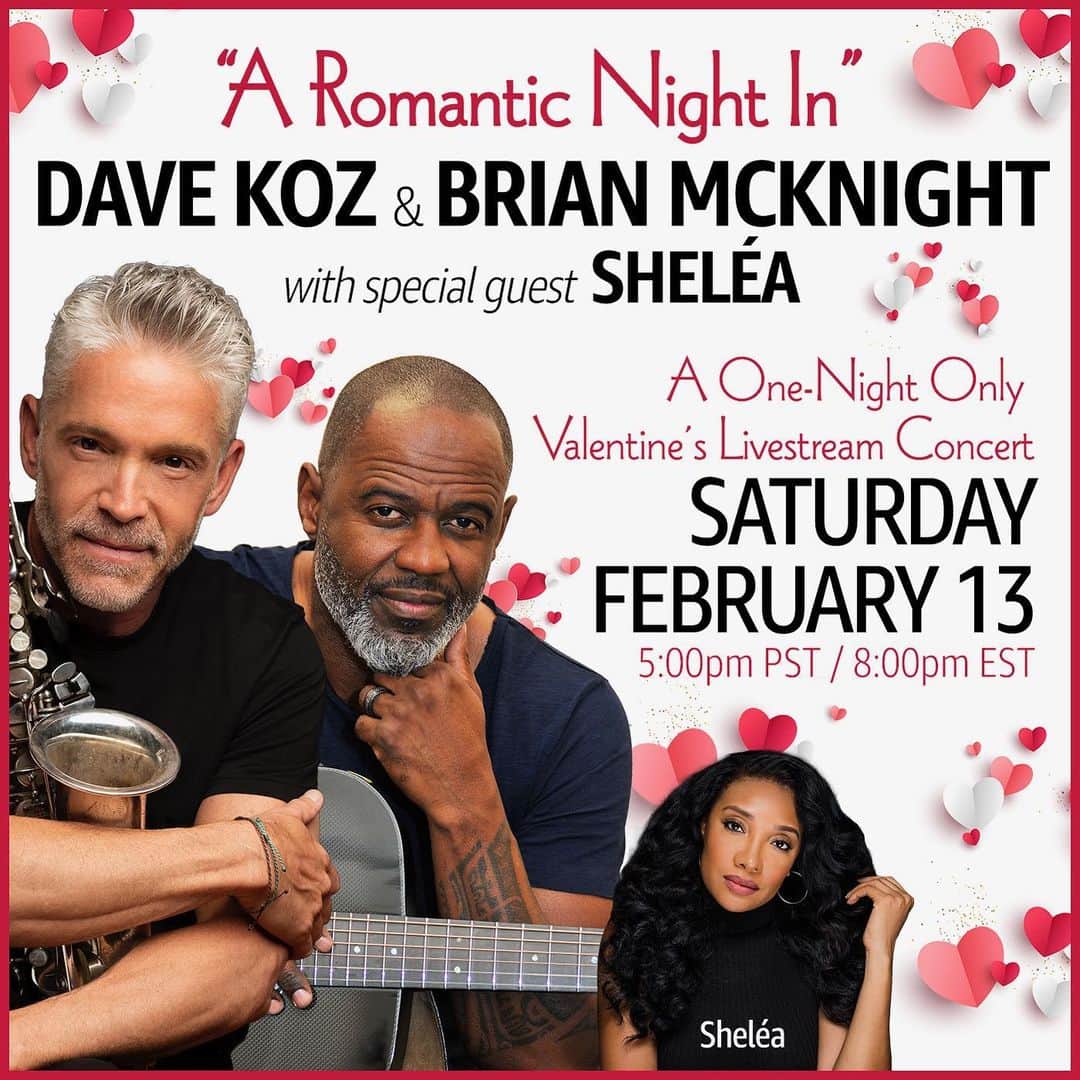 ブライアン・マックナイトのインスタグラム：「Still trying to figure out how to make this Valentine’s extra special ??? Don’t look any further  come spend “ A Romantic Night In” with us @davidstephenkoz @sheleamusic and myself  Saturday February 13 for a one time only virtual livestream concert  5pm pst/8pm est !!!! Get your tickets at DaveKoz.com it’s gonna be epic !!! C u then #romanticnightin #brianized #livestreamconcert #mrandmrsmcknightworldtour21 #iloveourlife」
