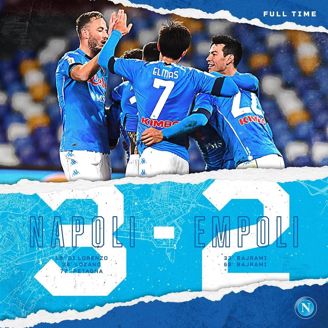 SSCナポリさんのインスタグラム写真 - (SSCナポリInstagram)「FULL TIME! 💪 ⚽️ #NapoliEmpoli 3-2 🏆 #CoppaItalia  💙 #ForzaNapoliSempre」1月14日 3時37分 - officialsscnapoli