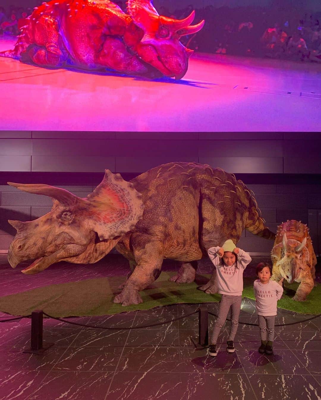 春名亜美さんのインスタグラム写真 - (春名亜美Instagram)「@makincoa ちゃんfamilyと、『ディノアライブの恐竜たち展』へ🦖🦕  展示してある恐竜は少ないので一瞬で見終わったけど、動く恐竜が出現して、大人達の方が大興奮！ 完全にティラノサウルスは私の事食べに来た🦖→動画あり  恐竜大好きすぎる子供達はというと、迫力ありすぎて全員ドン引きしてました。笑  息子達は食べられた恐竜を見て拝んでたし、なんか色々面白かった😂 ・ ・ ・ #amazingdinosaursartexhibition #ディノアライブの恐竜たち展 #恐竜展 #男の子ママ #trex #ティラノサウルス #恐竜と撮ろう」12月30日 20時07分 - amiharunaami